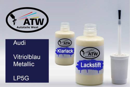 Audi, Vitriolblau Metallic, LP5G: 20ml Lackstift + 20ml Klarlack - Set, von ATW Autoteile West.